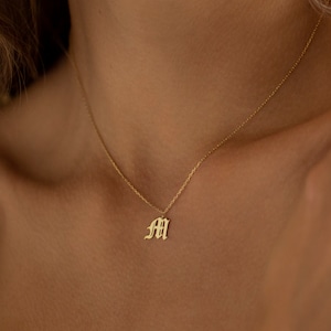 14K Gold Old English Letter Necklace, Personalized Initial Necklace | Gold Initial Pendant, Alphabet Necklace | 925 Silver Initial Necklace
