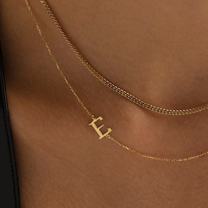 14K Gold Sideways Initial Necklace, Dainty Initial Necklace | Sideways Letter Necklace, Gold Initial Pendant | 925 Sterling Silver Initial