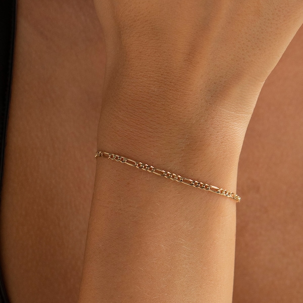 14K Gold Figaro Chain Bracelet, Dainty Gold Bracelet | Simple Gold Bracelet, Silver Chain Bracelet | Layering Bracelet, Thin Gold Bracelet