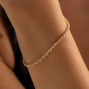 14K Gold Rope Chain Bracelet, Everyday Bracelet | Layering Bracelet Gold, Simple Gold Bracelet | 925 Silver Rope Chain, Dainty Gold Bracelet