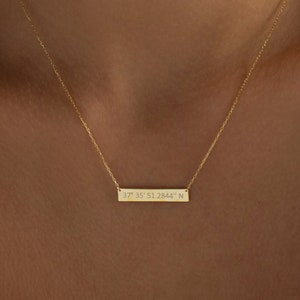 14K Gold Personalized Coordinate Necklace, Custom Coordinate | Engraved Coordinate Necklace, Latitude Longitude Necklace | Where We Met Gift