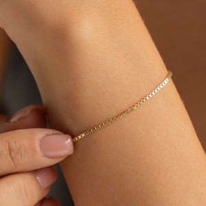 14K Gold Box Chain Bracelet, Simple Gold Bracelet | Dainty Gold Bracelet, Silver Box Chain Bracelet | Layering Bracelet, Thin Gold Bracelet