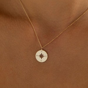 14K Gold Compass Necklace, College Graduation Necklace | Silver Compass Pendant, North Star Necklace | Travel Necklace, Engraved Compass