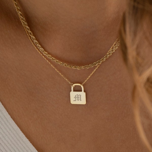 14K Gold Lock Necklace, Custom Padlock Necklace | Trendy Necklace, Dainty Everyday Necklace | Sterling Silver Lock Necklace, Initial Lock