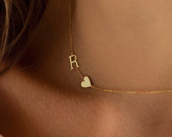 Sideways Initial Necklace, Personalized Initial Necklace | Custom Letter Necklace, Dainty Initial Necklace, Sterling Silver Initial Necklace