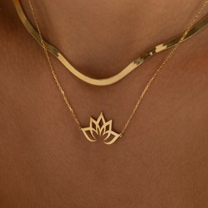14K Gold Lotus Flower Necklace, Water Lily Necklace | Lotus Flower Pendant, Spiritual Necklace | Protection Necklace, Buddhist Necklace