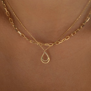 14K Gold Teardrop Necklace, Minimalist Water Drop Necklace | 925 Silver Raindrop Necklace | Simple Gold Necklace, Dainty Everyday Necklace