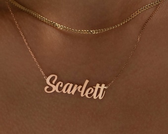 14K Rose Gold Name Necklace, Personalized Name Necklace | Nameplate Necklace, Custom Name Plate | Script Name Necklace, Dainty Name Necklace