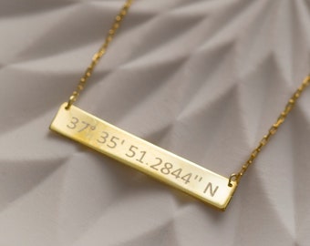 Custom Coordinate Necklace, Personalized Coordinate Necklace | Personalized Bar Necklace Women, Coordinates Gift for Her | Where We Met Gift