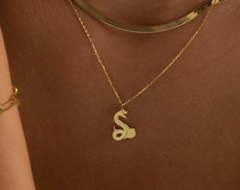 14K Gold Snake Necklace, Medusa Necklace | Snake Pendant, Snake Choker, Snake Charm | Serpent Necklace, Animal Necklace, Gold Snake Jewelry