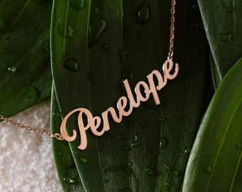 14K Rose Gold Name Necklace, Script Name Necklace | Handwriting Name Necklace, Custom Nameplate Necklace | Personalized Name Necklace Women