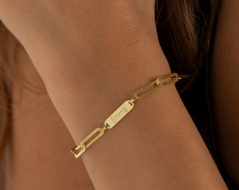 Custom Bar Bracelet, 14K Gold Bar Bracelet | Personalized Bar Bracelet, Engraved Bracelet | Dainty Bar Bracelet, Simple Layering Bracelet