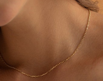 Thin Gold Chain 14K, Delicate Gold Chain Necklace | Simple Gold Chain Necklace, Dainty Gold Chain | 14K Gold Link Chain, 925 Silver Chain