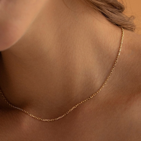 Thin Gold Chain 14K, Delicate Gold Chain Necklace | Simple Gold Chain Necklace, Dainty Gold Chain | 14K Gold Link Chain, 925 Silver Chain