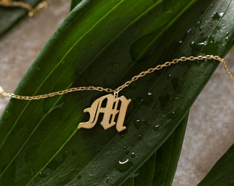 Old English Initial Necklace, Custom Letter Necklace | 14K Gold Initial Pendant, Alphabet Necklace | 925 Sterling Silver Initial Necklace