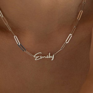 14K Gold Name Necklace, Personalized Name Necklace | Name Necklace Silver, Custom Nameplate Necklace | Dainty Name Necklace, Paperclip Chain