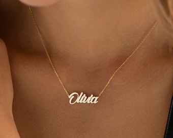 14K Gold Name Necklace, Dainty Name Necklace | Nameplate Necklace, Handwriting Name Necklace | Personalized Name Necklace, Custom Name Plate