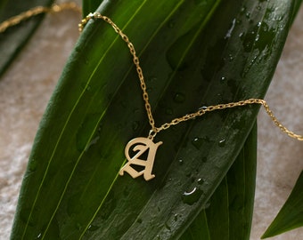 Old English Initial Necklace, Dainty Letter Necklace | Personalized Letter Necklace, Custom Initial Necklace | Gothic Initial Necklace