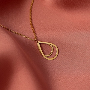 14K Gold Water Drop Necklace, Minimalist Teardrop Necklace | Simple Gold Necklace, Dainty Everyday Necklace | 925 Silver Raindrop Necklace