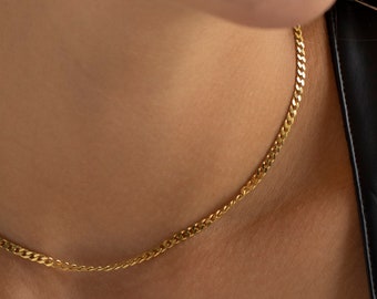 14K Gold Curb Chain Necklace, Delicate Gold Chain | Layering Chain Necklace, Dainty Gold Chain | Thin Gold Chain, Simple Gold Chain Necklace