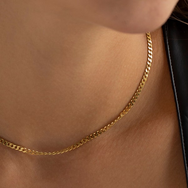 14K Gold Curb Chain Necklace, Delicate Gold Chain | Layering Chain Necklace, Dainty Gold Chain | Thin Gold Chain, Simple Gold Chain Necklace