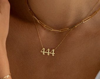 14K Gold Angel Number Necklace, Angel Number Pendant | Custom Angel Number, Protection Necklace | 222 444 777 333 111 555 999 666 Necklace