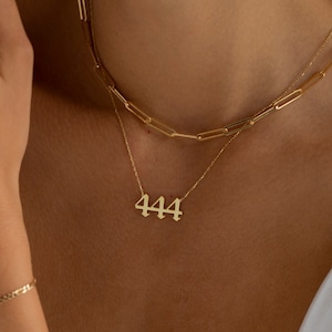 14K Gold Angel Number Necklace, Angel Number Pendant | Custom Angel Number, Protection Necklace | 222 444 777 333 111 555 999 666 Necklace