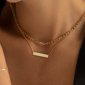 Personalized Bar Necklace, 14K Gold Bar Necklace | Laser Engraved Pendant, Stacking Necklace | Custom Bar Necklace, Engraved Bar Necklace