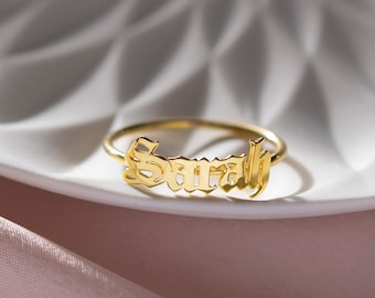 14K Gold Name Ring, Dainty Name Ring | Custom Name Ring, Personalized Name Ring |Stackable Ring, Gothic Name Ring, Sterling Silver Name Ring
