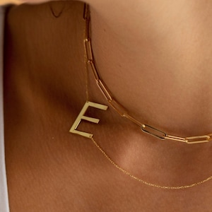 Big Letter Necklace, 14K Gold Large Initial Necklace | Large Letter Necklace, Sideways Initial Necklace | Sterling Silver Initial Necklace