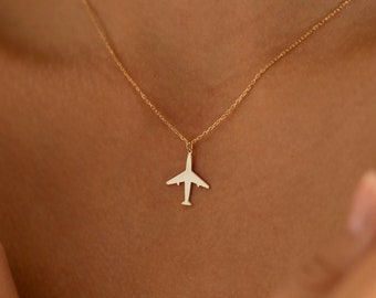 Collar de avión de oro de 14 quilates, regalo de viaje para ella / Collar de avión, regalo de aviación / Collar de oro sencillo, regalo de azafata, collar para uso diario
