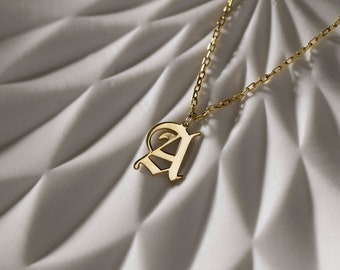 14K Gold Letter Necklace, Personalized Initial Necklace | Old English Initial Necklace, Custom Initial Necklace| 925 Silver Initial Necklace