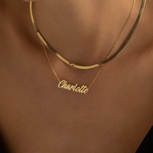 14K Gold Name Necklace, Nameplate Necklace | Custom Name Necklace, Personalized Name Necklace | Cursive Name Necklace, Script Name Necklace