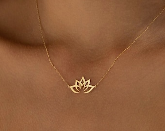 Dainty Lotus Flower Necklace, Spiritual Necklace Women | 14K Gold Lotus Pendant, Buddhist Necklace | Protection Necklace, Chakra Necklace