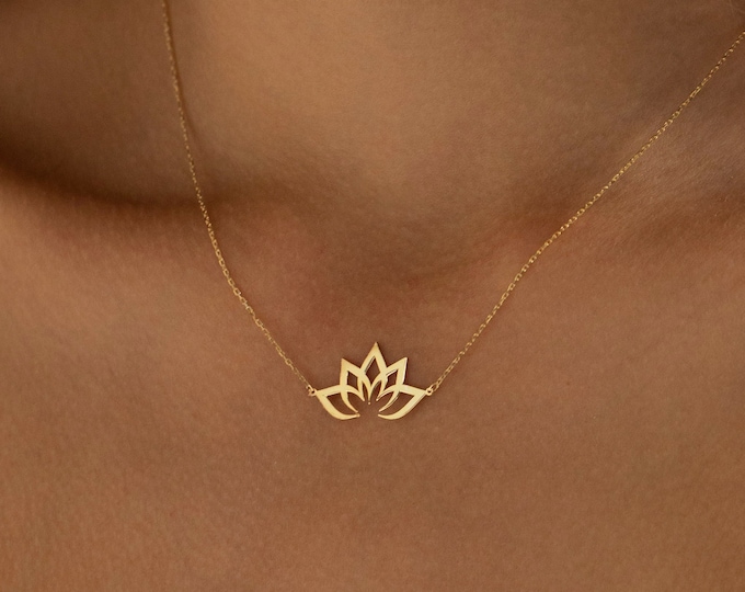 Gold Lotus Necklace, Lotus Flower, Gold Necklace, Flower Necklace