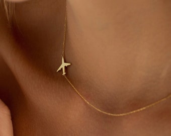 14K Gold Airplane Necklace, Flight Attendant Gifts | Dainty Plane Necklace, Aviation Gifts | Pilot Gifts, Moving Away Gift, Travel Gifts Her