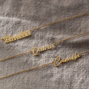 14K Gold Name Necklace, Nameplate Necklace Gold | Script Name Necklace, Dainty Name Necklace | Handwriting Name Necklace, Custom Nameplate