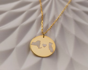 Long Distance Relationship Gift for Girlfriend, Long Distance Friendship Necklace | 14K Gold BFF Necklace, 925 Silver Best Friend Necklace