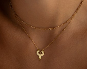 Gold Phoenix Necklace, Phoenix Rising Necklace | Phoenix Pendant, Phoenix Charm | Bird Necklace, Fantasy Necklace, Silver Phoenix Necklace