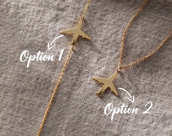 14K Gold Airplane Necklace, Travel Gifts Her | Dainty Plane Necklace, Aviation Gifts | Pilot Gift, Flight Attendant Gifts, Sideways Airplane