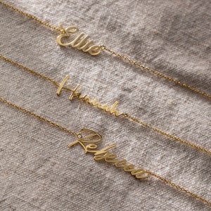 14K Gold Name Necklace, Script Name Necklace | Cursive Name Necklace, Handwriting Name Necklace | Personalized Name Necklace, Gold Nameplate
