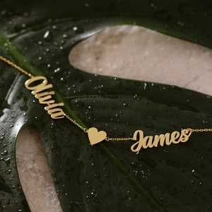 14K Gold Double Name Necklace, 2 Name Necklace | Personalized Name Necklace, Custom Name Necklace | Family Name Necklace, Kids Name Necklace