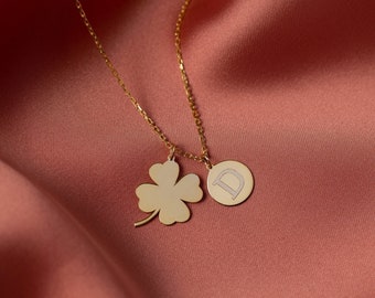 Clover Necklace w/ Initial, Good Luck Necklace | Shamrock Necklace, Four Leaf Clover Necklace | Clover Charm, Good Luck Charm, 4 Leaf Clover