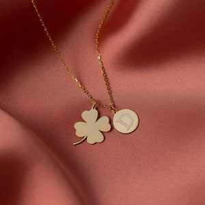 Clover Necklace w/ Initial, Good Luck Necklace | Shamrock Necklace, Four Leaf Clover Necklace | Clover Charm, Good Luck Charm, 4 Leaf Clover