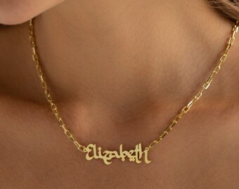 14K Gold Name Necklace, Arabic Name Necklace | Farsi Name Necklace, Calligraphy Name Necklace | Script Name Necklace, Name Plate Necklace