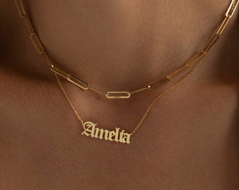 Old English Name Necklace, 14K Gold Name Necklace | Personalized Name Necklace, Nameplate Necklace | Gothic Name Necklace, Goth Necklace 14K