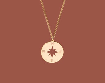 College Graduation Necklace, 14K Gold Compass Necklace | Travel Necklace, Engraved Compass | Silver Compass Pendant, North Star Necklace