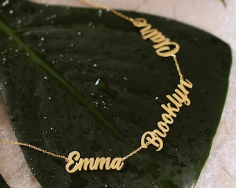 14K Gold 3 Name Necklace, Family Name Necklace | Multiple Name Necklace, Nameplate Necklace | 2 Name Necklace, Dainty Name Plate Necklace