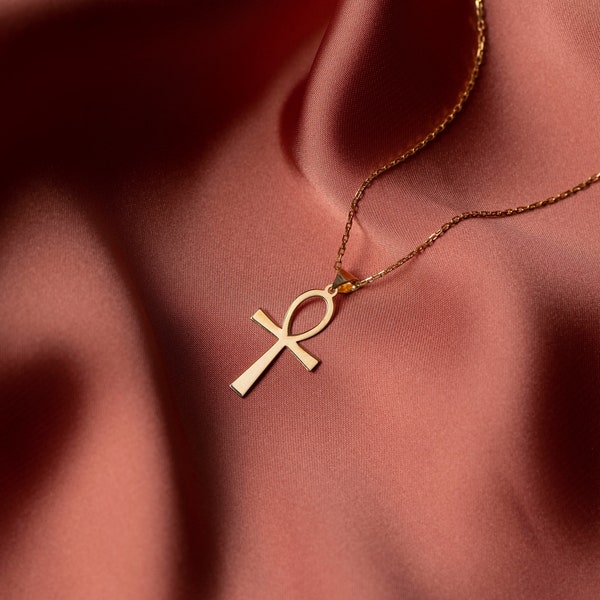 14K Gold Ankh Necklace, Egyptian Jewelry | Dainty Ankh Pendant, Ancient Egyptian Necklace | Protection Cross Necklace, African Jewelry Women