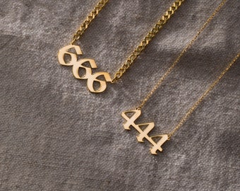 Custom Angel Number Necklace, 14K Gold Angel Number | Angel Number Pendant, Protection Necklace | 222 444 777 333 111 555 999 666 Necklace